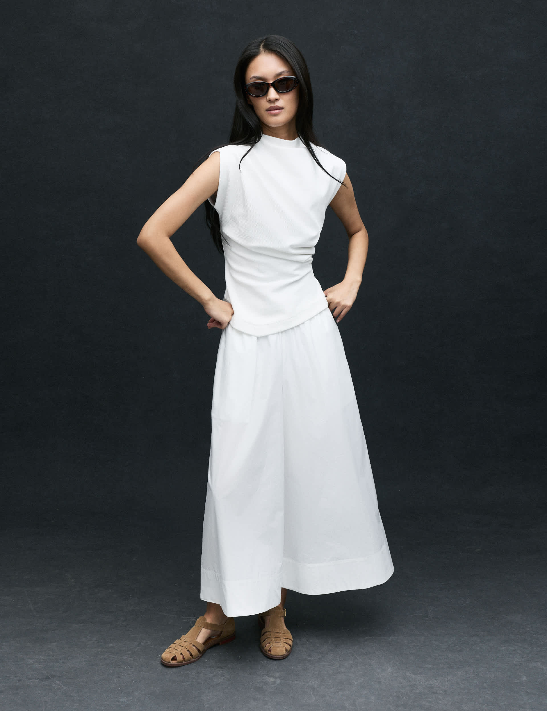 Pure Cotton Cropped Palazzo Trousers