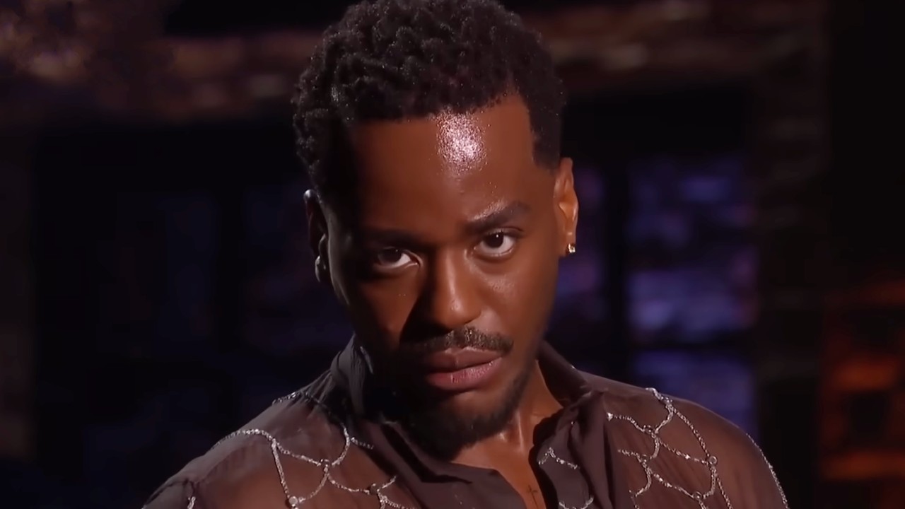 Ncuti Gatwa looks at the camera during his monologue on SNL UK