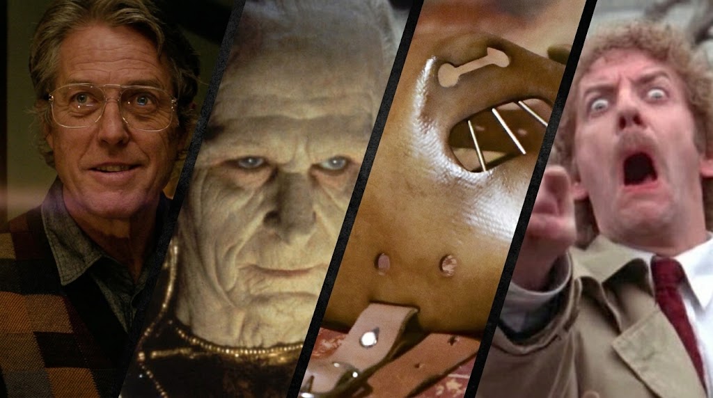 Hugh Grant in Heretic, Gary Oldman as dracula, Hannibal Lecter's Mask and Donald Sutherland in Invasion of the bodysnatchers