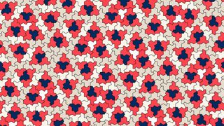 Design new shape; a series of red and white shapes in a tiled pattern