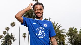 Everton vs Chelsea live stream | New signing Raheem Sterling of Chelsea is photographed around Beverley Hills on July 13, 2022 in Los Angeles, California.