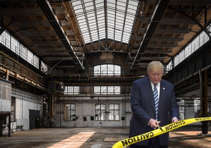 President Trump cuts caution tape at factory