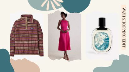 the woman&home shopping edit for January 2023 featuring a fleece, pink satin dress and perfume