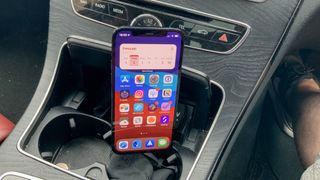 Syncwire Universal Car Phone Holder holding an iPhone in a car