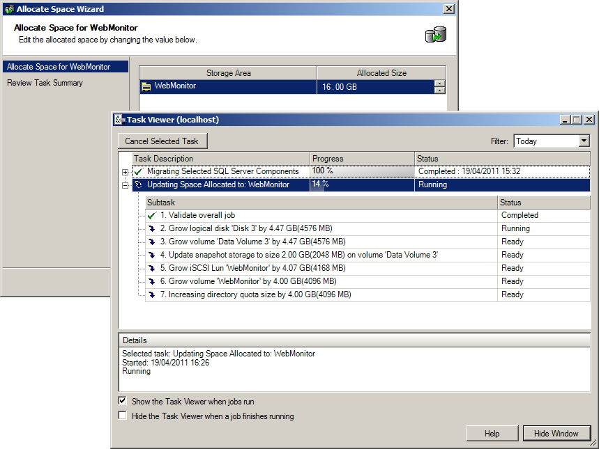 Provisioning extra storage was simple as we selected our database&rsquo;s primary data file location and increased its capacity on