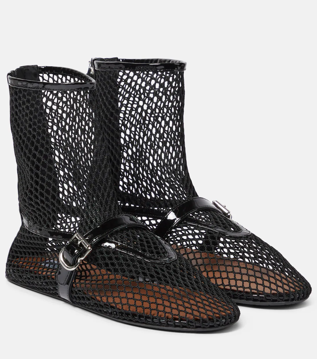 Ala&amp;iuml;a, Fishnet Leather-Trimmed Ankle Boots