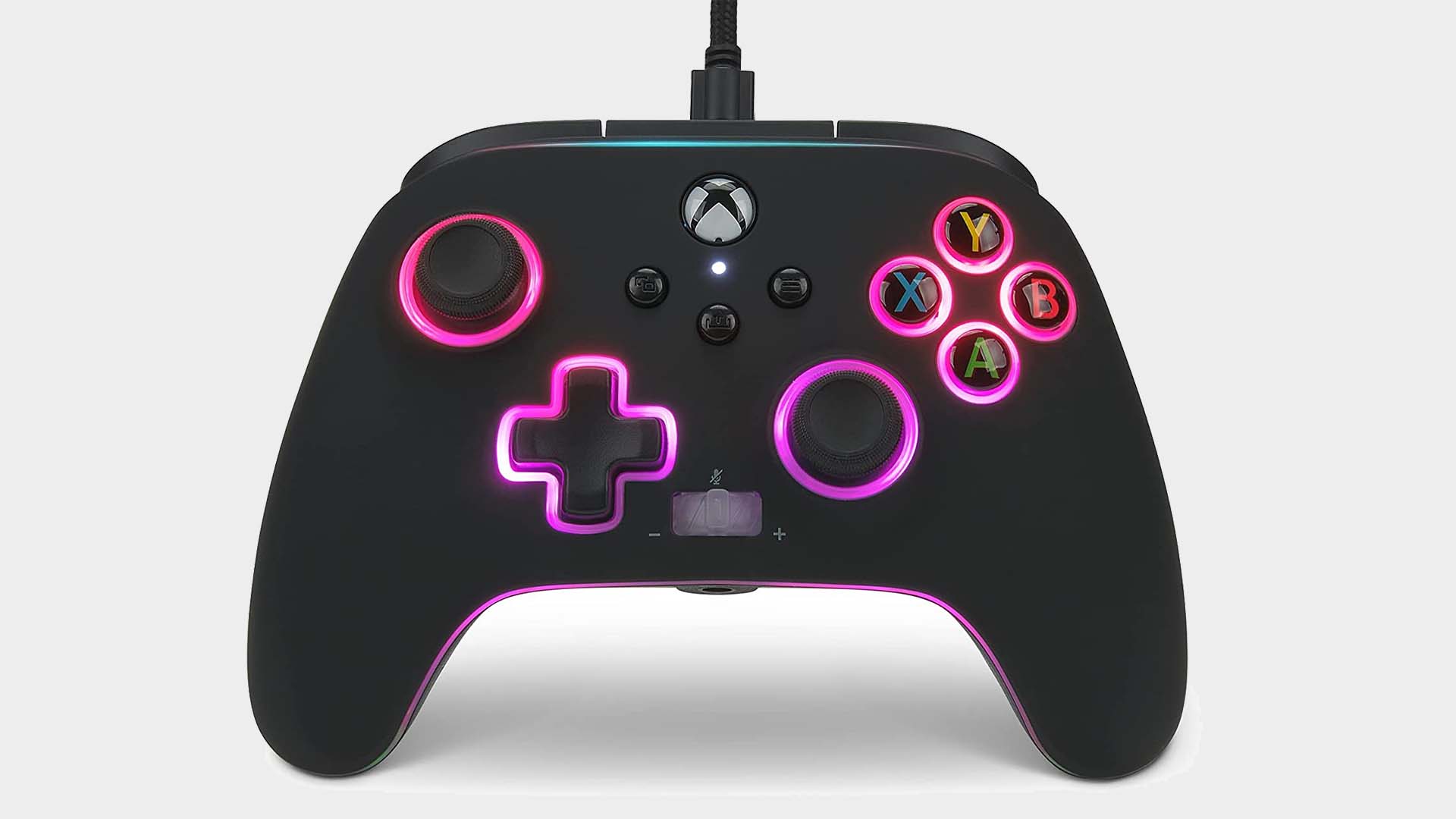 PowerA Spectra Infinity Enhanced controller pictured from various angles with lighting enabled.