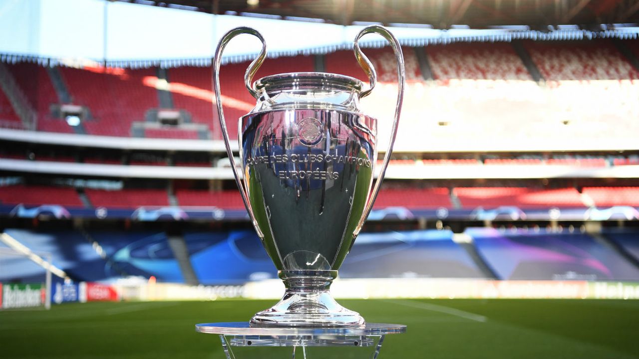 The Uefa Champions League trophy at the Estadio do Sport Lisboa e Benfica 