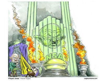 Editorial cartoon NSA Wizard of Oz