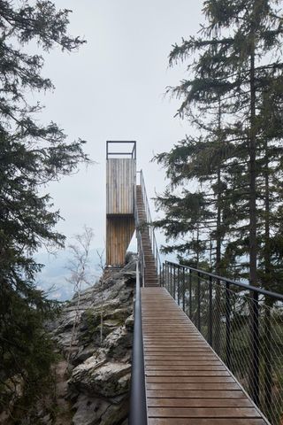 Walkway, steps and platform, one of four mountain viewpoints designed by Mjölk Architects