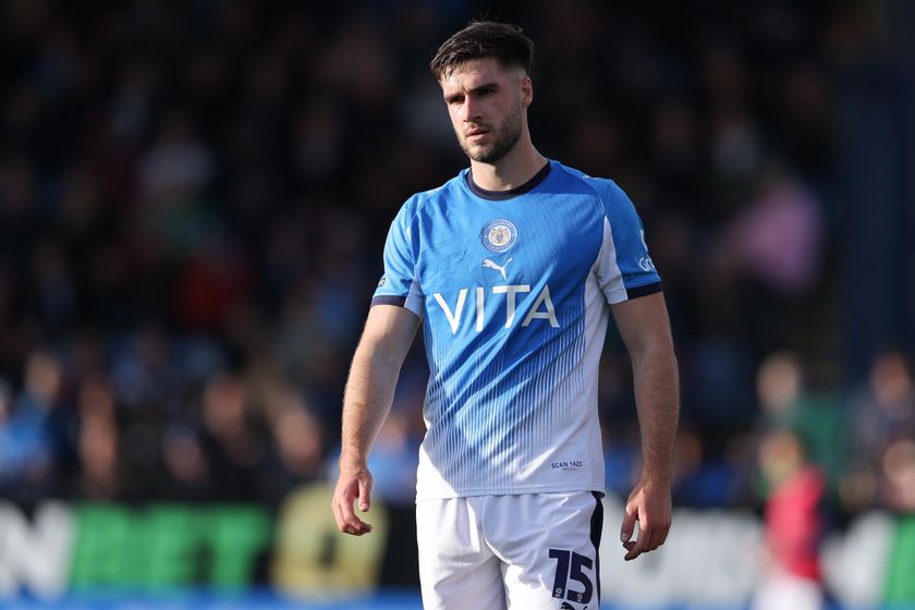 STOCKPORT, ENGLAND - OCTOBER 11: Ethan Pye of Stockport County during the Sky Bet League One match between Stockport County FC and Blackpool at Edgeley Park on October 11, 2025 in Stockport, England. (Photo by James Gill - Danehouse/Getty Images)