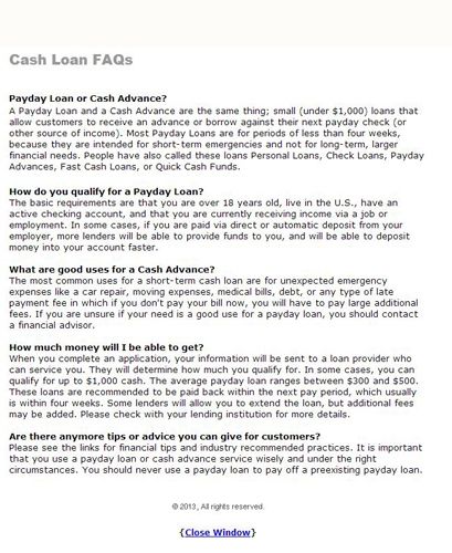 Cash Advance Expert image: There are only five questions on the FAQs page, which is a bit discouraging if you have a more in-depth question.