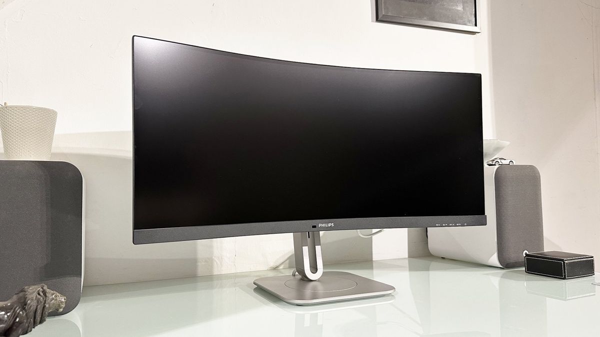 The Philips 34B2U5900C 5K2K monitor in a home office during our testing