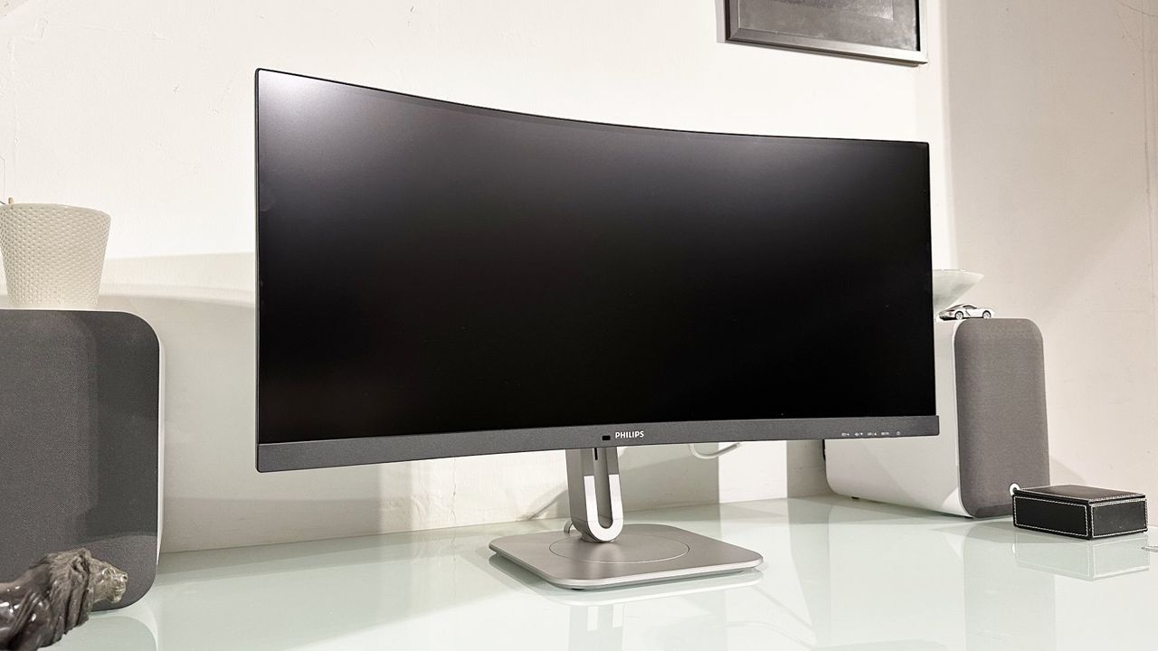 The Philips 34B2U5900C 5K2K monitor in a home office during our testing