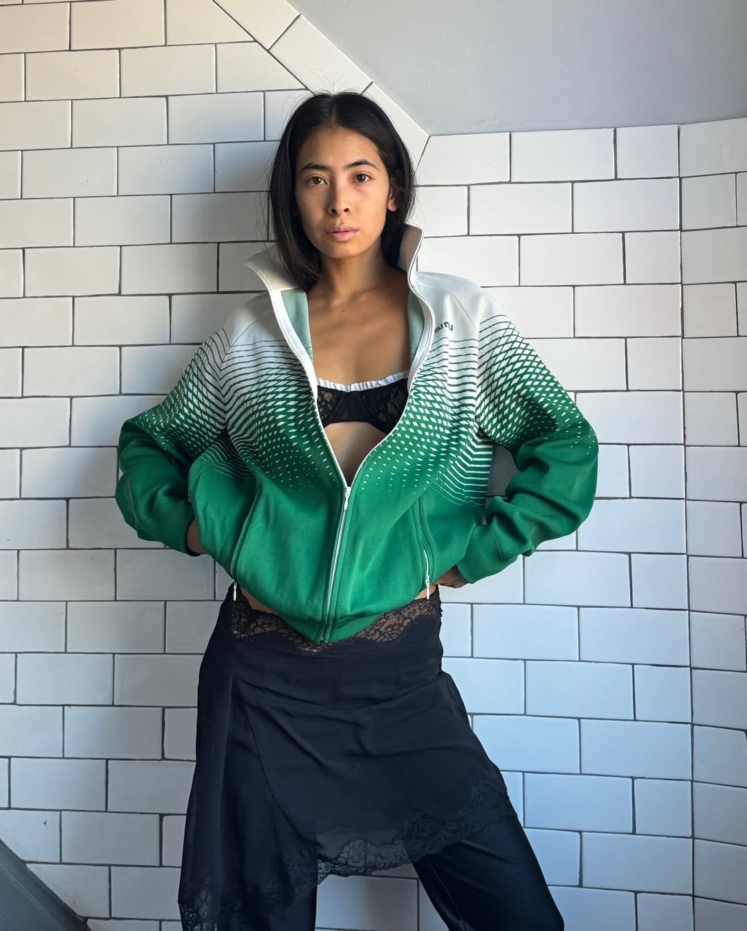 Michelle Li in a bra top.