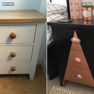 wooden bedside table with drawers renovated