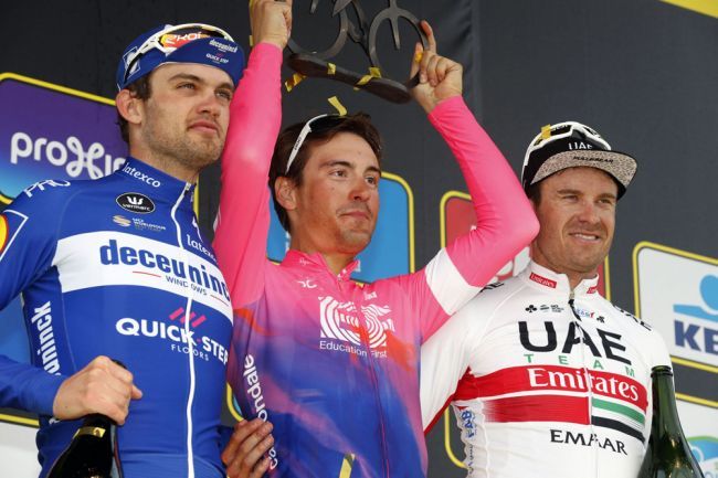 The 2019 Tour of Flanders podium (l-r): Kasper Asgreen, Alberto Bettiol and Alexander Kristoff