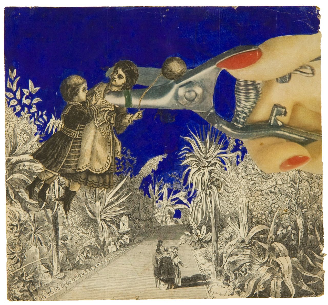 Untitled, about 1964, by Pauline Boty, combines Victorian engravings and contemporary clippings. On display at ‘Cut and Paste: 400 years of Collage’, Scottish National Gallery.