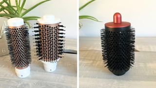 Image of Beauty Works round brushes on the left and Dyson Airwrap on the right