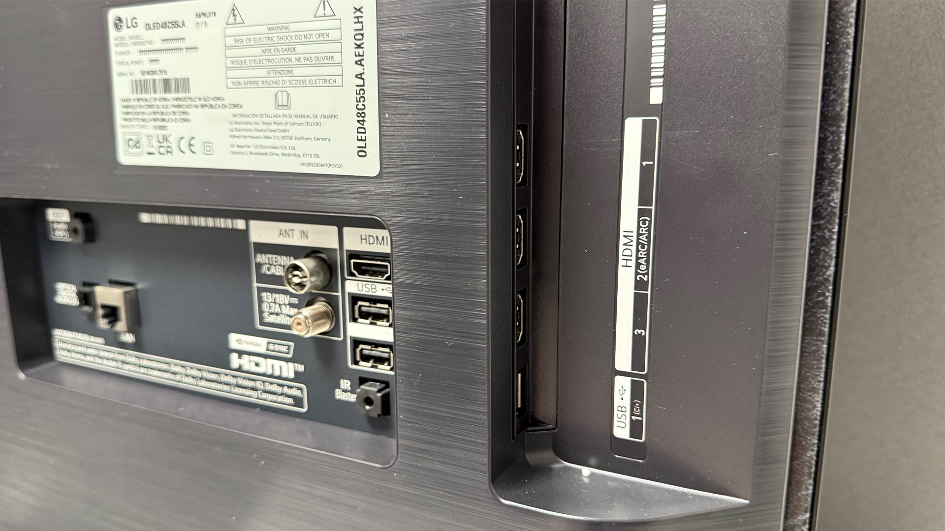 LG C5 48-inch OLED TV back of TV showing connections