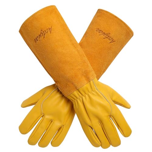 Acdyion Gardening Gloves for Women/men Rose Pruning Thorn &amp;amp; Cut Proof Long Forearm Protection Gauntlet, Resistant Thick Cowhide Leather Work Garden Gloves