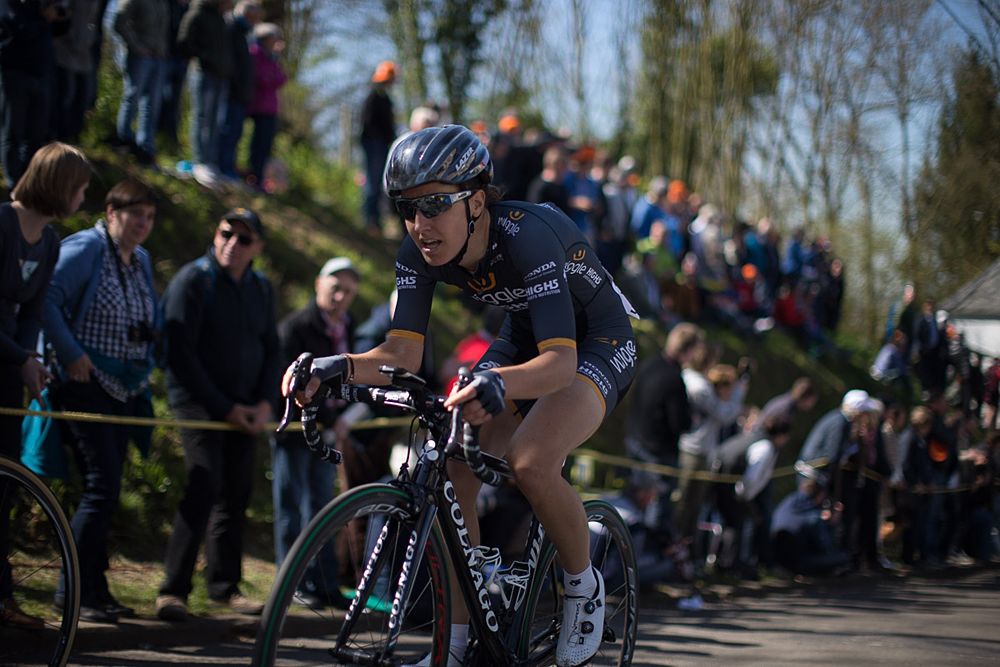 Dani King (GBR) of Wiggle Hi5 Cycling Team rides the last few hundred metres of the Fl&egrave;che Wallonne Femmes