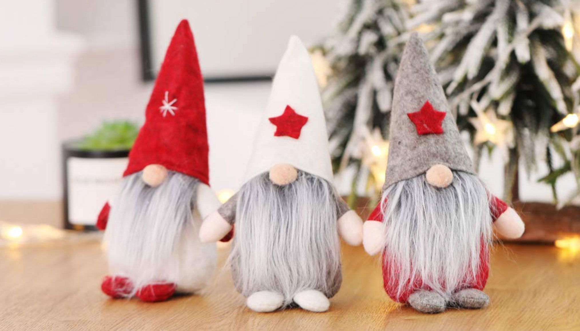NUOBESTY 3pcs Christmas Swedish Gnomes Standing Beard Santa Gnome Window Decoration Christmas Table Top Ornaments