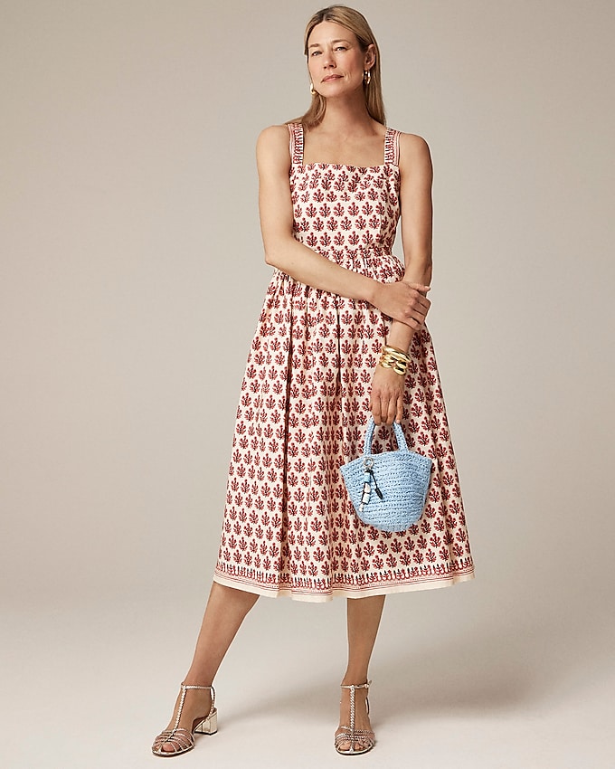Embroidered Apron Dress in Block Print