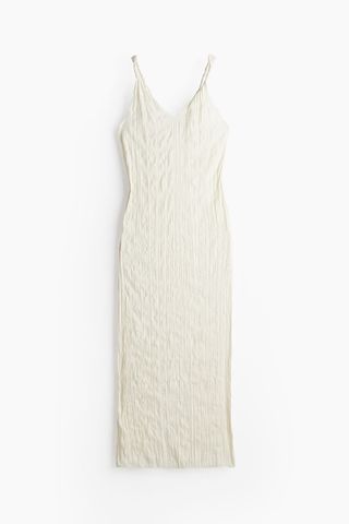 Twist-Detail Crinkled Satin Dress