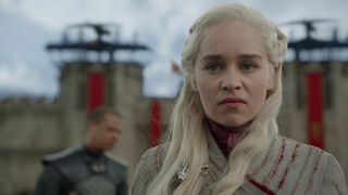 Emilia Clarke's Daenerys Targaryen looks unimpressed and angrered in Game of Thrones Season 8