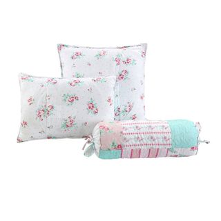 Cozy Line Home Fashion Tiffany Pink Garden 3-Piece Floral Pink White Cotton Polyester Décor Throw Pillows (square, Rectangle, Bolster) | Wayfair