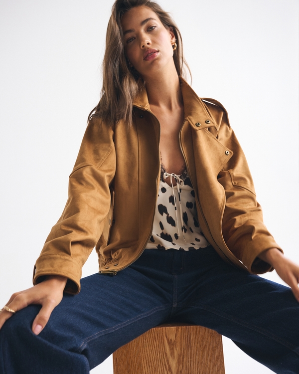 Vegan Suede Bomber Jacket