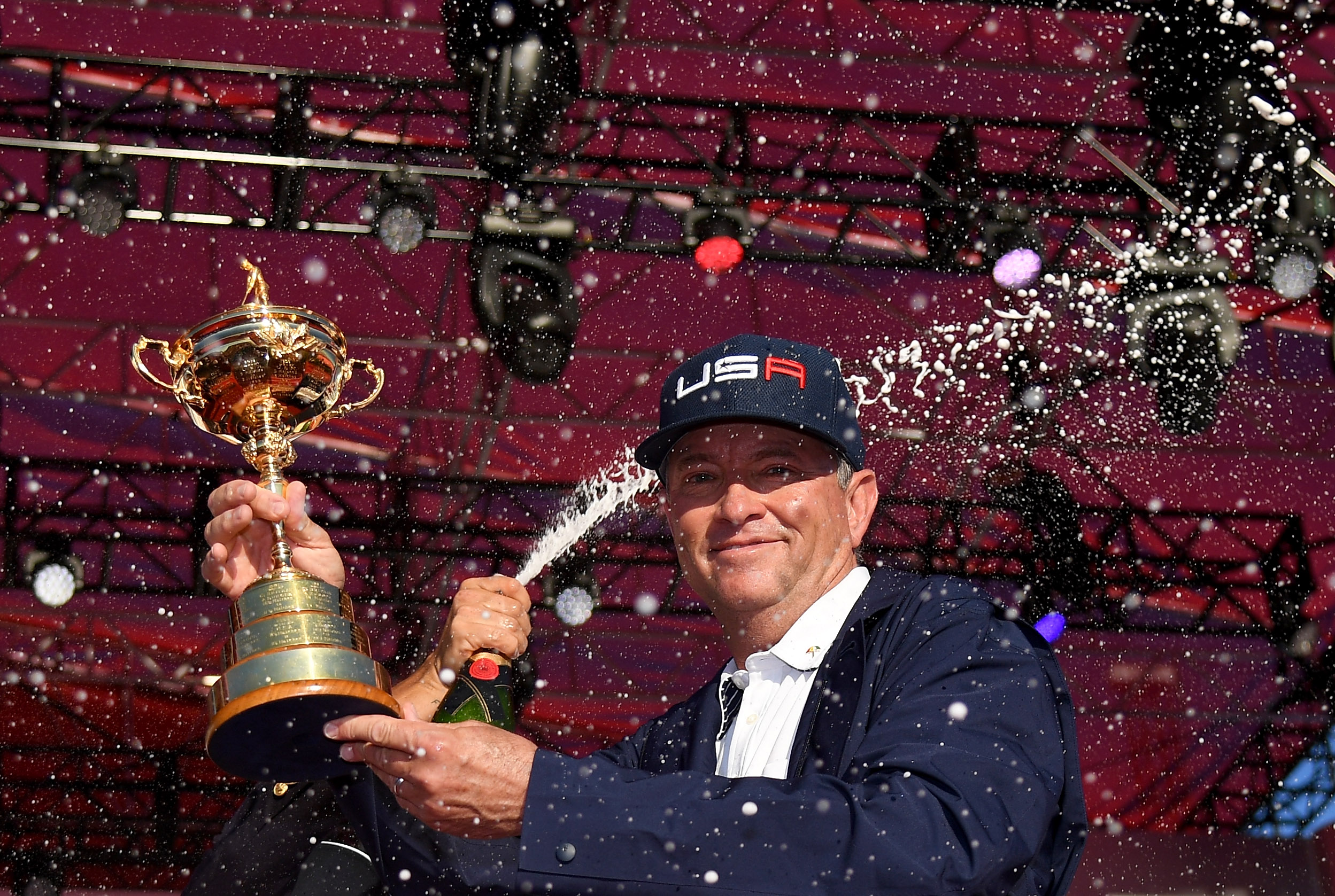 Davis Love III with the Ryder Cup at Hazeltine National in 2016