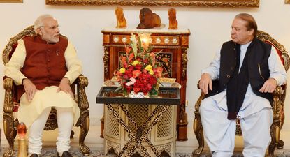 Indian Prime Minister Narendra Modi meets with Pakistani counterpart Nawaz Sharif