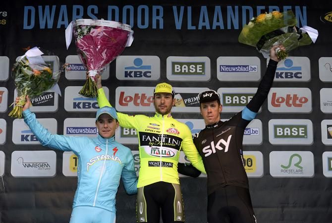 Podium: Oscar Gatto (Vini Fantini - Selle Italia) in first, Mathew Hayman (Sky) in second, Borut Bozic (Astana) in third