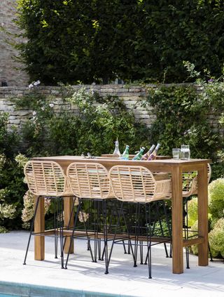 Garden Trading St Mawes Drinks Planter Bar Table 180cm And Hampstead Bar Stools