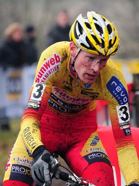 Klaas Vantornout (Sunweb) cornering hard as he left the pavement.