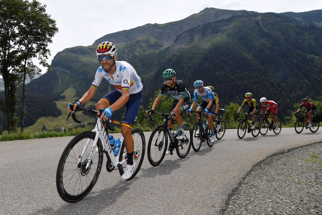 MEGEVE FRANCE AUGUST 16 Alejandro Valverde Belmonte of Spain and Movistar Team Peloton during the 72nd Criterium du Dauphine 2020 Stage 5 a 1535km stage from Megeve to Megeve 1458m dauphine Dauphin on August 16 2020 in Megeve France Photo by Justin SetterfieldGetty Images
