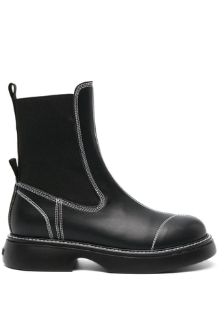 Ganni black boots with white stitching