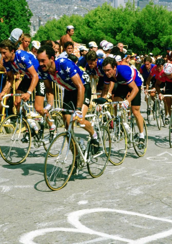 1984 Worlds: USA teammates Jonathan Boyer and John Eustice lead Bernard HInault (France)