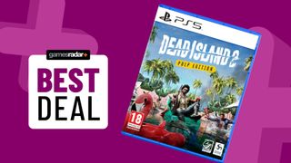 Dead Island 2 PS5 case on a purple background with best deal badge
