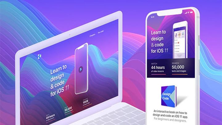 Laptop and mobile screens displaying Learn To Code for iOS 11