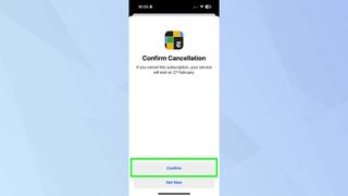 Confirm cancelling subscription on iPhone highlighted 