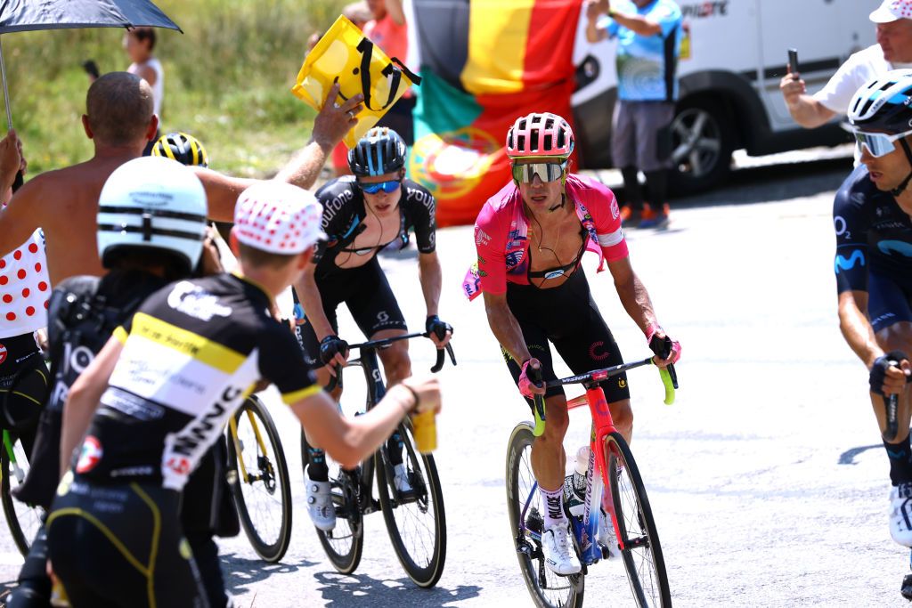 HAUTACAM FRANCE JULY 21 Rigoberto Uran Uran of Colombia and Team EF Education Easypost competes while fans cheer during the 109th Tour de France 2022 Stage 18 a 1432km stage from Lourdes to Hautacam 1520m TDF2022 WorldTour on July 21 2022 in Hautacam France Photo by Michael SteeleGetty Images