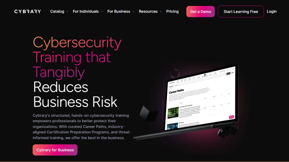Website screenshot of Cybrary (August, 2025)