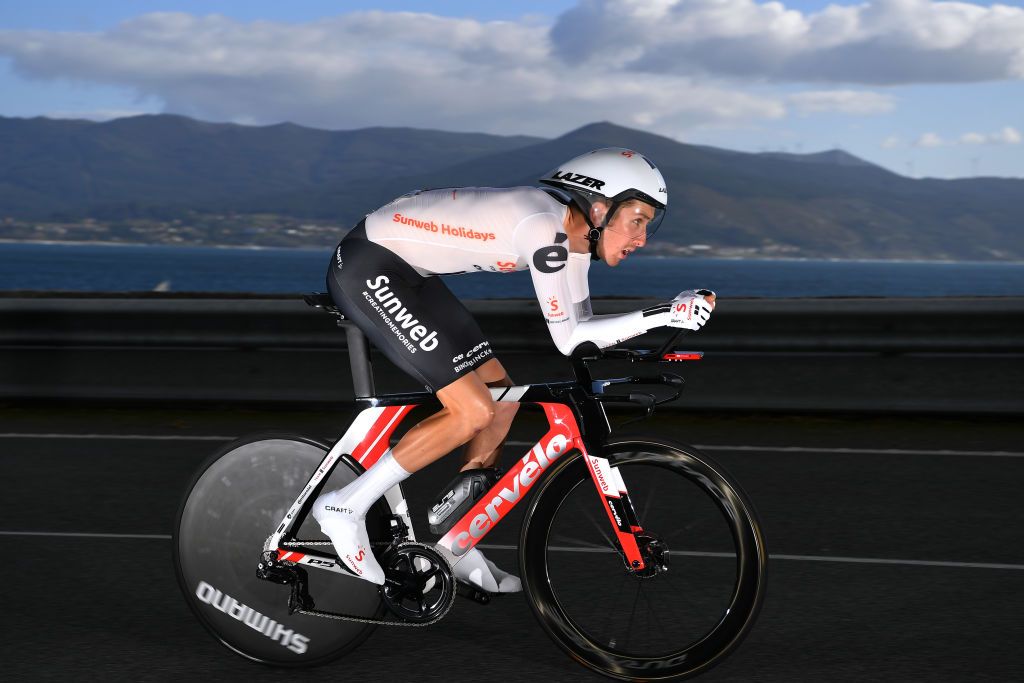 MIRADOR DE ZARO DUMBRA SPAIN NOVEMBER 03 Mark Donovan of The United Kingdom and Team Sunweb during the 75th Tour of Spain 2020 Stage 13 a 337km Individual Time Trial stage from Muros to Mirador de zaro Dumbra 278m ITT lavuelta LaVuelta20 La Vuelta on November 03 2020 in Mirador de zaro Dumbra Spain Photo by Justin SetterfieldGetty Images