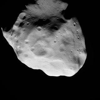 Asteroid 21 Lutetia, as seen by the Rosetta mission during a flyby in July 2010, from a distance of 3,559 km (2,211 miles).