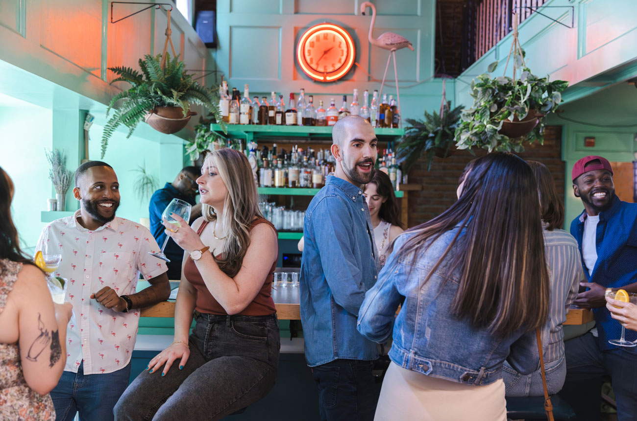People drinking in a bar