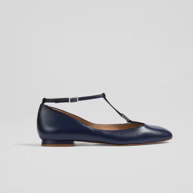LK Bennett , Minna Navy Leather Maryjane Flats