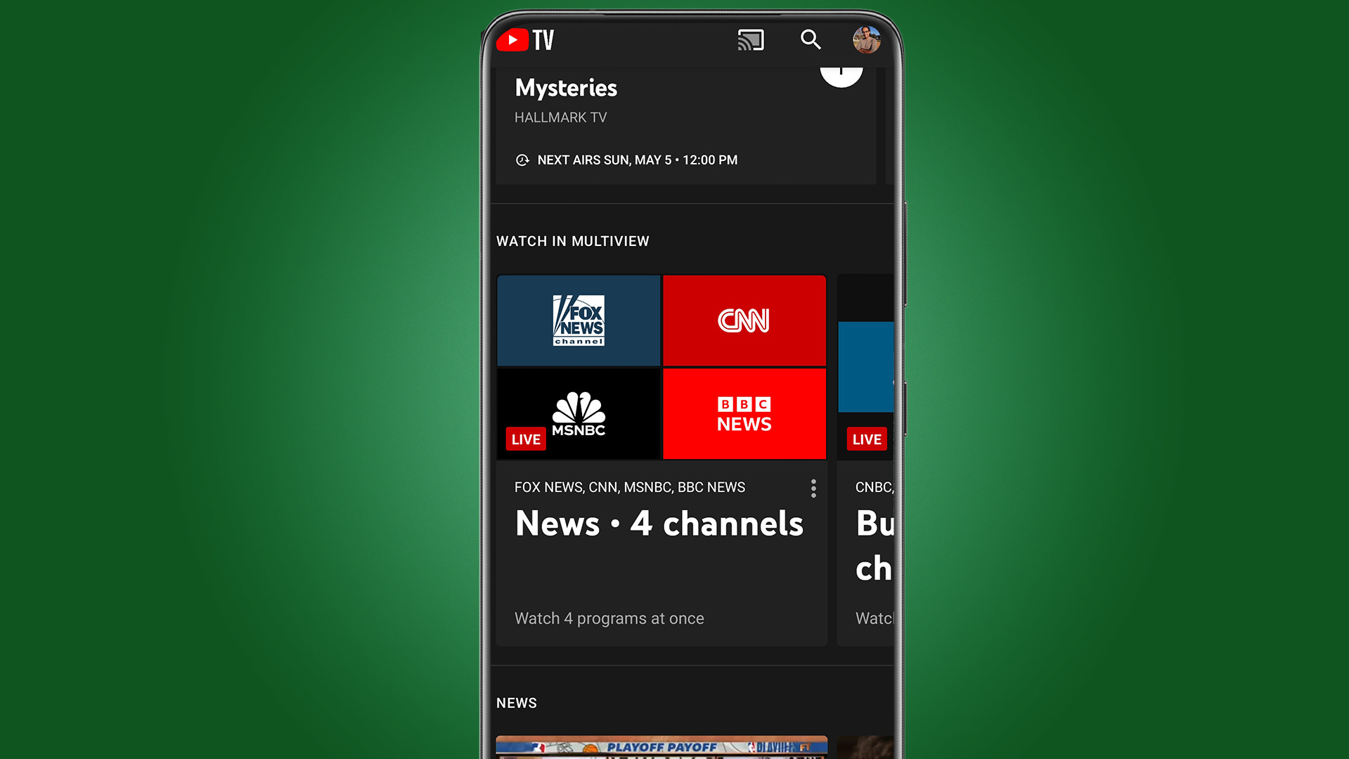 YouTube TV Multiview con canales de noticias